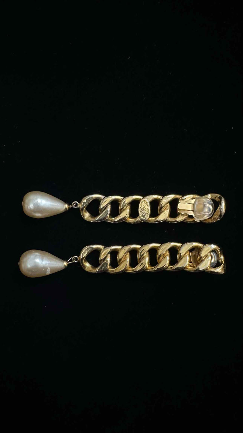 Chanel Chain Pearl Clip Earrings