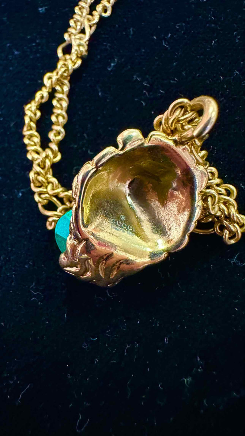 Gucci Lion Head With Aqua Marrine Crystal Necklace