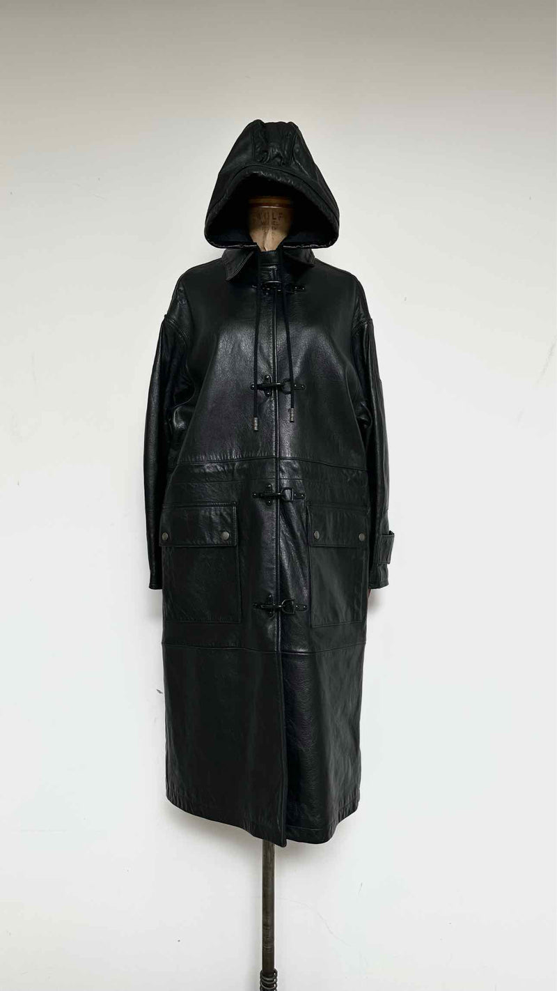 Acne Studios Hook-closures Hooded Leather Oversize Coat