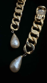 Chanel Chain Pearl Clip Earrings