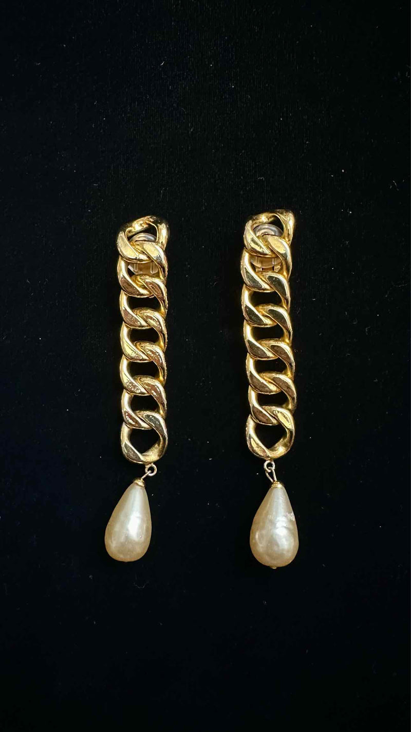 Chanel Chain Pearl Clip Earrings