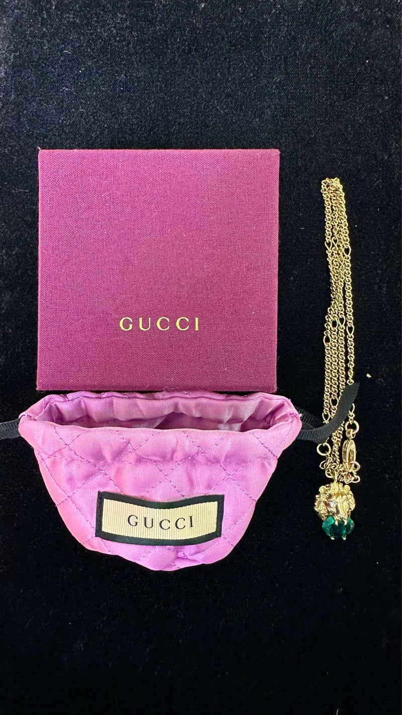 Gucci Lion Head With Aqua Marrine Crystal Necklace