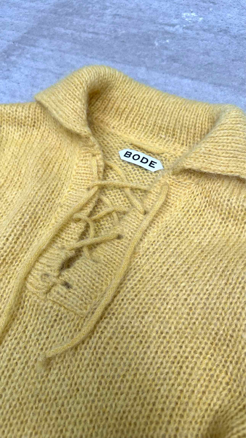 Bode Oversized Lace-up Polo Mohair Sweater